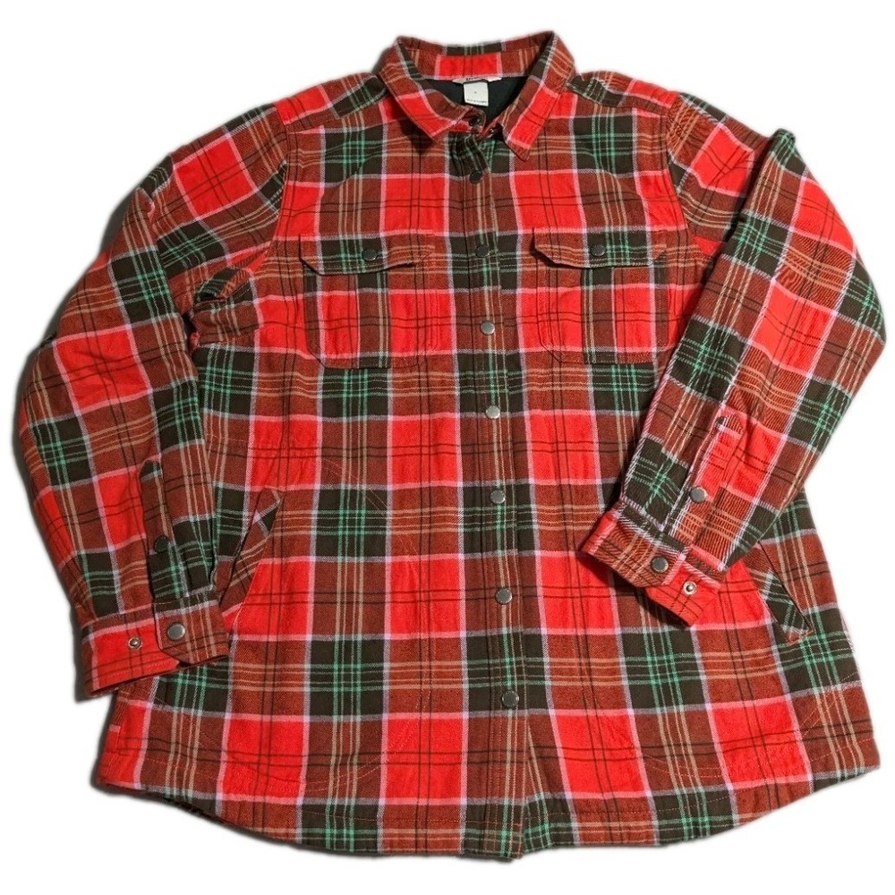 Duluth Trading Free Swingin Shirt Jac Womens Large Plaid Fleece Lined Snap Front